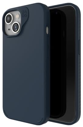 ZAGG Manhattan Snap iPhone 15/14/13 Case - Premium Silicone iPhone Case, Durable Graphene Material, Smooth Surface with a Comfortable Ripple Grip, MagSafe Phone Case, Navy Blue