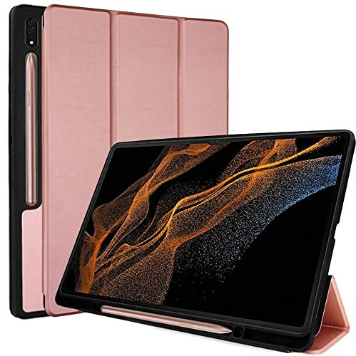 TECHGEAR Smart Case for Samsung Galaxy Tab S9 Ultra / S10 Ultra 14.6 (SM-X910 / SM-X920) PU Leather Slim Smart Case Stand Cover with Corner Protection [Auto Wake/Sleep] Soft TPU Holder, Rose Gold