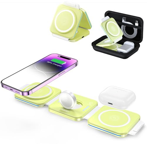 ZUMSEY Foldable Travel Wireless Charger for iPhone/Apple Watch/AirPods, 3 in 1 Wireless Charging Station for iPhone 16/15/14/13/12/Pro Max, iWatch Charger for iWatch 10/9/Ultra 2/8/7/6/SE/5/AirPod