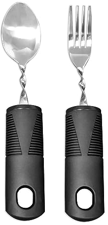 Ssiyiya 2Pcs Disability Aids Cutlery Sets Bendable Spoons Fork Easy Grip Soft and Comfortable Grips Handled Cutlery - Teaspoon (black)