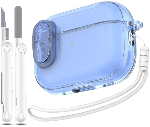 MHYALUDO Kompatibel mit Airpods Pro 2/1 Generation Hülle mit sicherem Schloss, Kompatibel mit Airpods Pro Hülle 2 Generation USB C Ladeanschluss, Weiche Hülle mit Lanyard Reinigungsstift, Blau