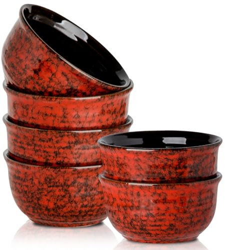 Hasense 567.0 g Müslischalen Keramik Suppenschalen 6er Set Snackschalen für Küche, Salat, Nudeln, Reis, Haferflocken, Mikrowellen- & Spülmaschinenfest, Rot
