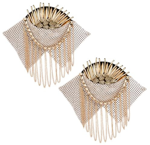 SUPERFINDINGS 2 Stück Eisenmode Quaste Epaulettemetall Punk Schulterabzeichen Abnehmbare Goldene Epaulette Schulterdekorationmit Sicherheitsnadel Für Jackemetall Punk Fransen