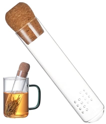 1 Stück Teesieb für Losen Tee,Tea Infuser,Teeei für Losen Tee,Tea Strainer,Tee Sieb,Teesieb Aus Hitzebeständiges Glas,mit Kork,für Teekannen,Tassen,Losen Tee,Gewürze,Höhe 15.5cm,Ø 3cm