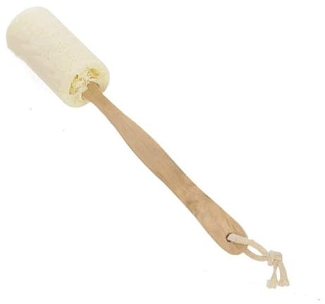 Cepillo exfoliante de esponja trasera con mango de madera largo, soporte for palo, ducha corporal, baño, Spa