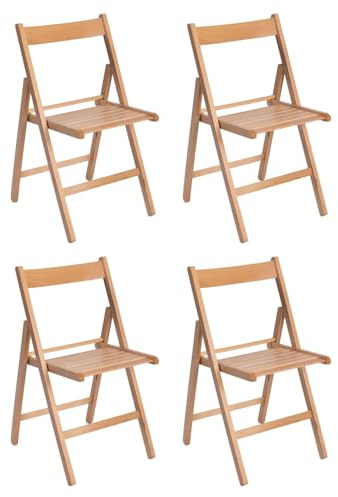 Solycarpa - Set 4 Sillas Plegable De Madera, Exterior, Terraza, Jardín, Comedor, Ligera | Madera de Haya