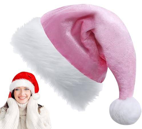 Rosa Weihnachtsmütze für Erwachsene Kinder,32*45cm Nikolausmütze Plüsche Weihnachtsmann Mütze,Warm Dicker Nikolaus Mütze Santa Clause Mütze für Männer Frauen Mädchen Jungs Familie Weihnachtsfeier