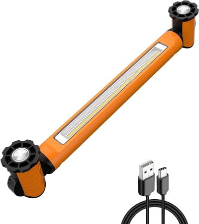 CLV Rechargeable Magnetic Underhood Work Light Bar with Hooks - Cordless 6 Modes 3000LM Bright Battery Powered Mechanic Light for Car Repair, Garage, Emergencies - Orange