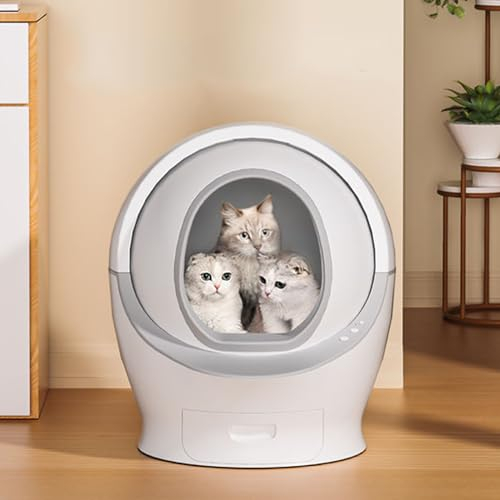 BREZO Arenero Gatos Autolimpiable, Arenero Autolimpiable for Gatos, Caja de Arena Automática for Gatos de Gran Capacidad 80l + 6l, Protección de Seguridad Antipellizcos