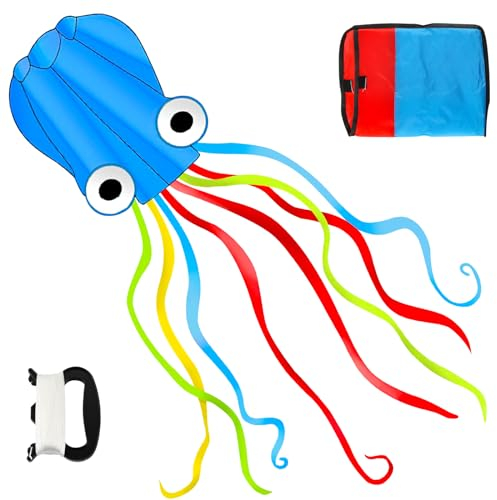 Darryy Octopus Drachen Groß 4m mit Drachenschnur 100m für Jungen, Mädchen, Teenager, Erwachsene (Blau)