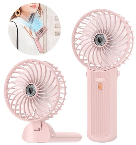 Lepwings Ventilador de Mano Portátil, Mini ventilador Recargable USB, 3 en 1 Ventilador de Mesa Plegable 180° con Cordón para Cuello, 4 Velocidades y 5,5-16 Horas de Trabajo - Rosa
