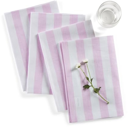 Solino Home Gestreifte Leinenservietten, 50,8 x 50,8 cm, 4 Stück, 100 % reine Leinenservietten, rosa und weiß, Bauernhaus-waschbare Stoffservietten für Frühling, Sommer, Sorrento Stripe
