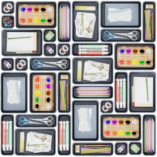 25 Stücke Schubladen Organizer Büro mit 4 Größen, Schminktisch Make Up Organizer Schublade, Aufbewahrung Schreibtisch Organizer Schubladen Ordnungssystem für Küchen, Schlafzimmer, Bad, Büro, Grau
