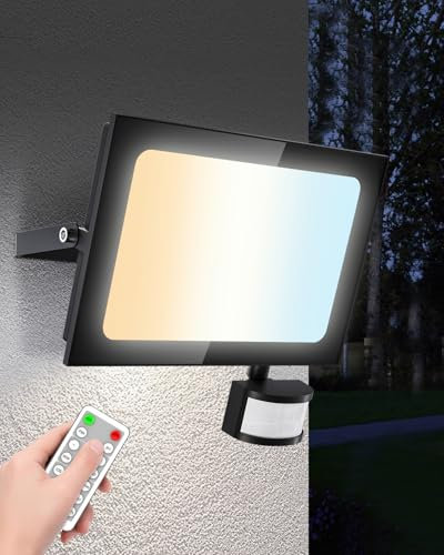 Lightasea Security Lights Outdoor Motion Sensor, 100W PIR Security Light with Remote Control, 10000LM 3000K/4500K/6500K LED Motion Sensor Light Outdoor IP66 Waterproof for Garden, Backyard, Garage