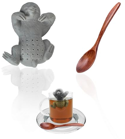 1 Stück Faultier Formen Teesieb Lustig für Tasse - Tiere Teesieb für Losen Tee Zum Brauen - Nette Karikatur Tier Teeblatt Sieb Silikon für Tasse Teekanne Gewürze,Lieferung mit einem Rührlöffel(Graue)