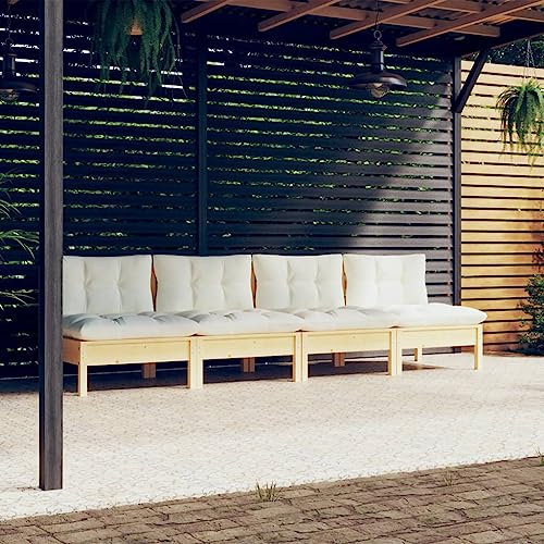 HEFZGDB 4-Sitzer-Gartensofa mit Creme Kissen Massivholz Kiefer Gartenbank Gartenlounge Outdoor Sofa Geeignet für Garten, Terrasse, Pool.