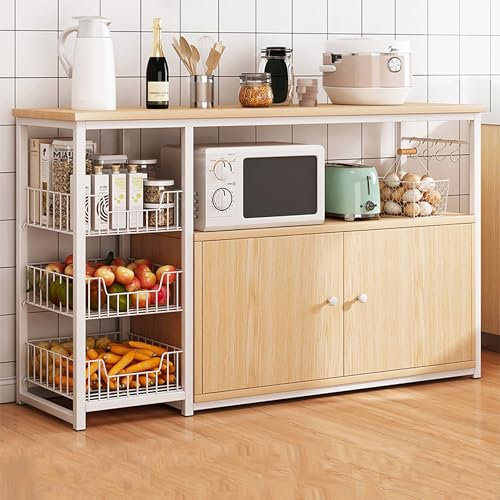 BOKNI Space-Saving Kitchen Shelf With Cabinet Doors, Multi-Layer Rack Shelf For Mesh Baskets, Organizers And Storage Shelves - Shelving Unit Perfect For Closet, Garage, Bathroom(Color:White,Size:46.