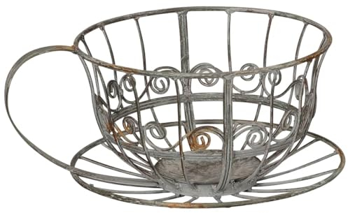 XXL Pflanztasse aus Metall als Vintage Blumentopf für Garten und Zuhause - Pflanzgefäß in Grau 31x25x14 cm - Ideal für Blumen und Kräuter, Deko für Balkon & Terrasse, Metallkorb, Kräutertopf