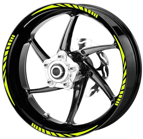 Pimastickerslab Set Completo Adesivi Strisce Cerchi Ruote Moto 17 Pollici Stripes Filetto Cerchioni Gomme Race Sport Decal Racing Stickers Strips Universale RT0020 (029 Giallo Fluo)