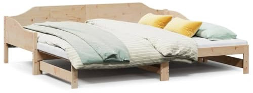 Homgoday Schlafsofa mit ausziehbarem Bett, 90 x 190 cm, Massivholz, Kiefer, Sofabett, Bettrahmen, Bettrahmen