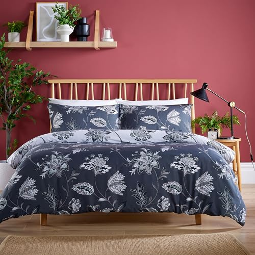 Olivia Rocco Shimla Duvet Cover Set Easy Care Quilt Covers with Pillowcases Super Soft Reversible Bedding Bed Linen Sets, Grey Single