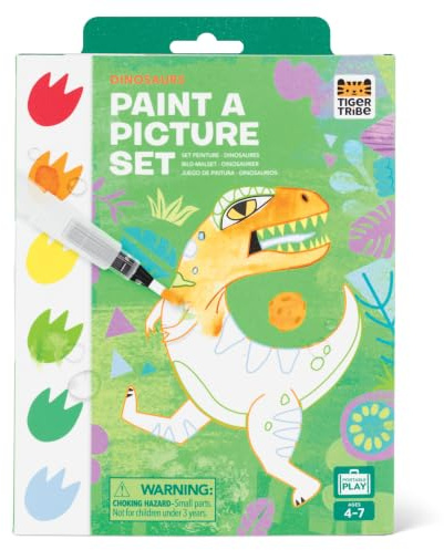 Tiger Tribe Paint-a-Picture Set (Dinosaurs) - 16-Page Dinosaur Painting Book, 6 Paint Colours On Every Page, 1 Magic Water Brush & Sponge, Fun Art Gifts for Kids, Age 4 Years +