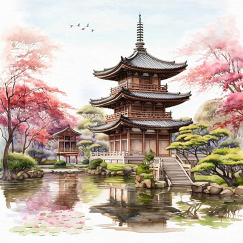 ti-flair Servietten Papier 33x33cm 3-lagig 20 Stück - hochwertig & nachhaltig - Einweg Papierservietten - Servietten für Hochzeit & Dinner Gastronomie Alltag - Japanischer Tempel und Garten