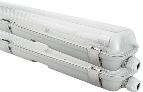 NCC-Licht 2 x LED Feuchtraumleuchte Wannenleuchte 120cm IP65 2 x 18W T8 4000K Neutralweiß durchgangsverdrahtet, Deckenlampe für Keller Werkstatt Garage mit Sensor