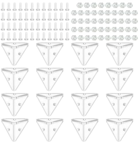 16 Pièces Support D'angle Transparent en Acrylique, 3 Trous Supports de Connexion à Angle Droit Transparents avec Vis de Montage, pour Connecter et Renforcer la Vitrine, Boite Plexiglas (Transparent)