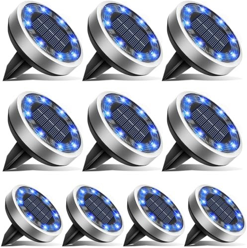 btfarm 10 Stück Solar Bodenleuchten Aussen, 8 LED Gartenbeleuchtung Solar Wasserdicht Boden Solarleuchten, Solarlampen für Außen Garten Rasen Auffahrt Gehweg Patio, Blau