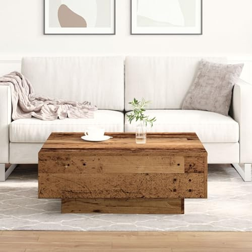Gecheer Couchtisch aus altem Holz 80x80x31 cm, aus hochwertigem Holz, Beistelltisch Wohnzimmertisch Kaffeetisch Sofatisch Teetisch Tisch Wohnzimmer