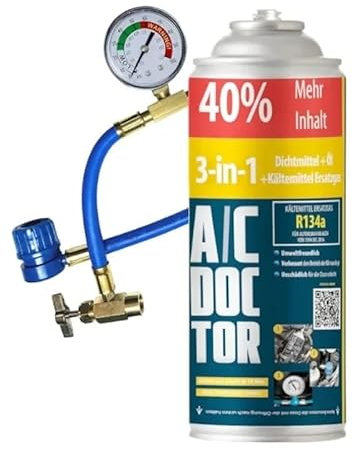 3in1 Dichtmittel, Öl & Kältemittel R134A Ersatzgas für Klimaanlagen von Autos 1995-2016 mit Füllschlauch