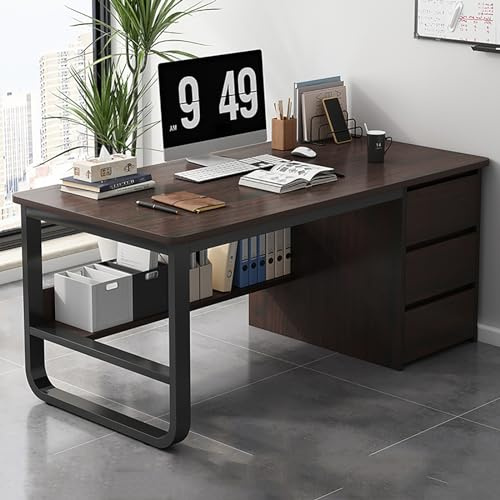 Moderner industrieller Computertisch mit 3 Schubladen und Kabelmanagement, stilvoller Home-Office-Arbeitsplatz, Executive-Schreibtisch (119,4 x 50,8 x 73,7 cm, Grau)
