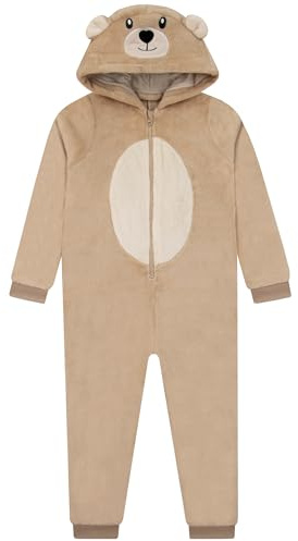 Harry Bear Onesie, Teddy Bear Boys Onesie With 3D Ears, Bear Kids Pjs, Boys All In One Pyjamas, Brown 5-6 Years