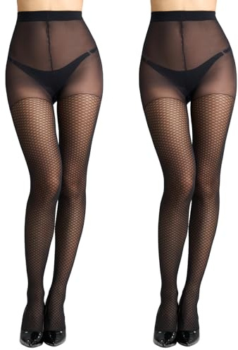 Yilanmy Damen Strumpfhosen Schwarz Gemusterte Strumpfhose mit Netzeffekt Hohe Taille Elastisch Netzstrumpfhose