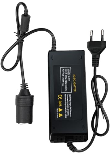 180W 15A Spannungswandler 230V auf 12V KFZ Netzadapter, AC auf DC Netzteil Adapter mit Zigarettenanzünder Steckdose, Netzadapter für Kühlbox, Autostaubsauger, Autokühlschrank, Kompressor Reifenfüller