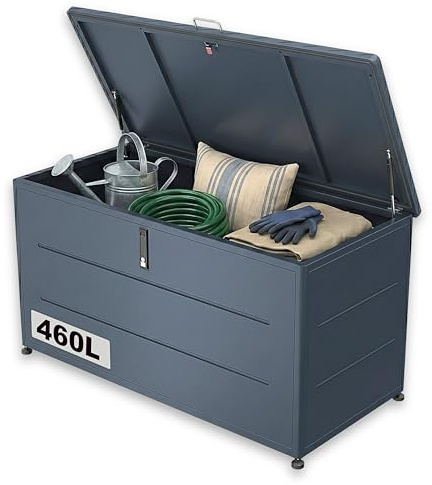 Graviers Metall XXL Gartenbox 460L Auflagenbox, Gartenschrank Wetterfest, Wasserdicht, Outdoor Schrank, Gartentruhe, Kissenbox, Outdoor Möbel