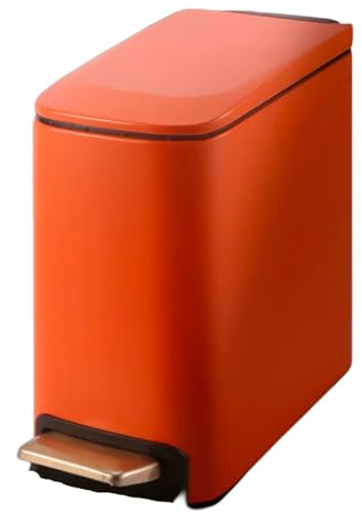 Mülleimer Treteimer Tretmülleimer Abfalleimer 6l Bad Küche Inklusive Inneneimer Tretmechanismus Softclose-Deckel Tragegriff Rechteckig(Orange)