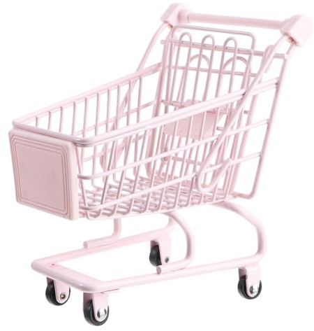 HEMOTON Kleiner Miniatur Einkaufswagen für Mädchen Aufbewahrungswagen aus Kunststoff in Pink Schreibtisch Dekoration und Ordnungshelfer für Kinderzimmer