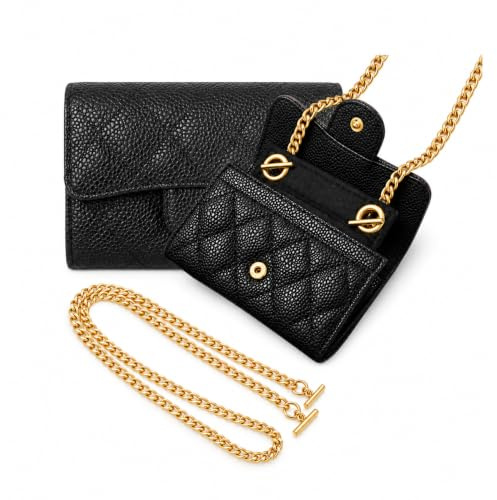 Divitize Premium Umrüstset kompatibel mit Chanel Small Flap Geldbörse - Handgefertigter Filz, Inkl. 120cm WOC Schulterkette, Maßgefertigt, 24+ Farben (Black, Klassische Goldkette)