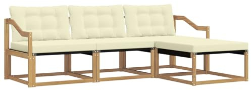 vidaXL Outdoor-Sofagarnitur mit Kissen 4 pcs Weiß und Creme, Garten Sofa, modernes Eckmöbel, strapazierfähiges Set für die Terrasse, ideal zum Entspannen