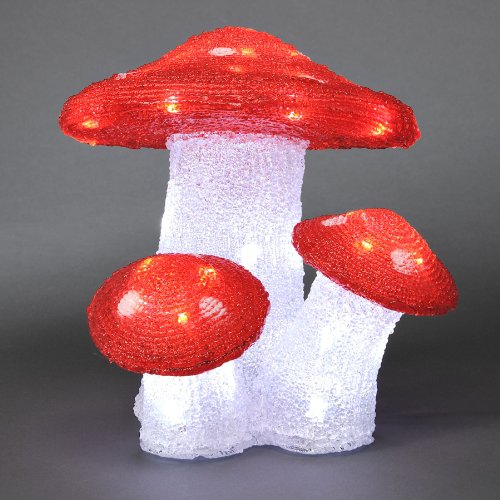 Konstsmide LED Acryl Fliegenpilz, 3er-Set, 48 kalt weiße Dioden, 24V Außentrafo, weißes Kabel - 6155-203