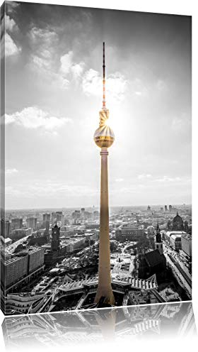 Pixxprint Berliner Fernsehturm am späten Nachmittag B&W, Größe: 60x40cm, Leinwandbild, fertig gespannt, Wandbild, Dekoration, Kunstdruck, kein Poster