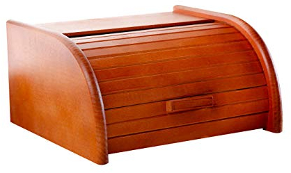 Wooden Bread Bin with Sliding Lid, Dense Wood, Orange, Small