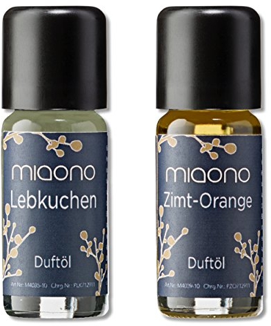 Duftöle von miaono - Wunderbare Welt der Düfte - Aromaöle für himmlichen Raumduft (Lebkuchen-Zimt/Orange, 2er Set 2x10ml)