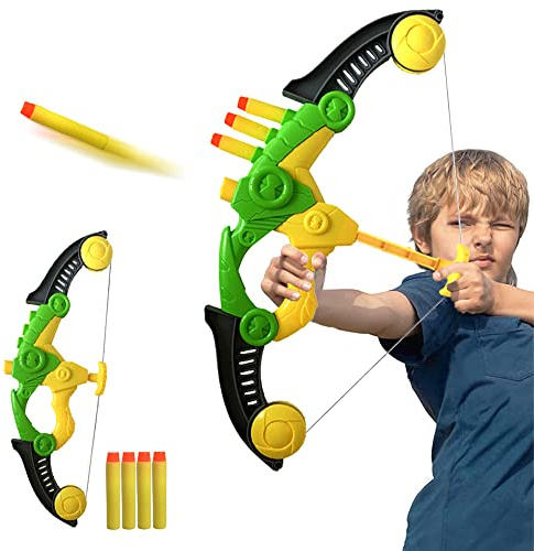Soft Arrow Bow Set for Kids Beginner, Easy Foam Archery Kit for Starters, with 4 Soft Darts Arrows, Safe Outdoor Indoor Shooting Games Activity for Toddler Boys Girls (Archery Green)