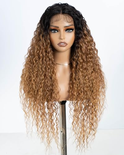 Style Icon Lace Front Perücken Wigs 71cm Curly Wellige Synthetische Perücken Für Frauen Tief mittel Teil Baby Haar Hitzebeständige Fasern Spitze Front