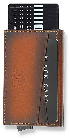 Solo Pelle Kartenetui | Kreditkartenetui | Leder Geldbörse Slim Wallet Portmonee | Geldbeutel mit RFID Schutz für bis zu 8 Karten Model: Mech (Cognac Braun Burned mit Kleingeldfach)
