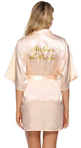 Vlazom Morgenmantel für Hochzeit Satin Kimono Badmantel für Braut&Brautjungfern V-Ausschnitt Damen Robe mit Gürtel(M,Champagner für Brautmutter)