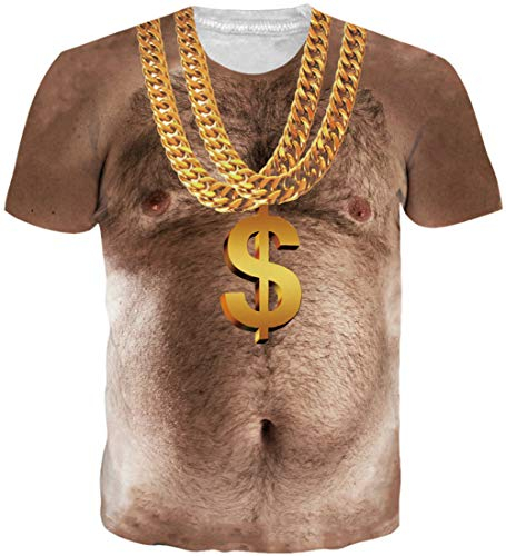 Loveternal Unisex 3D Hässliche T-Shirt Herren Hairy Chest Ugly Shirt Casual Cool Grafik Kurzarm Tops Tees M